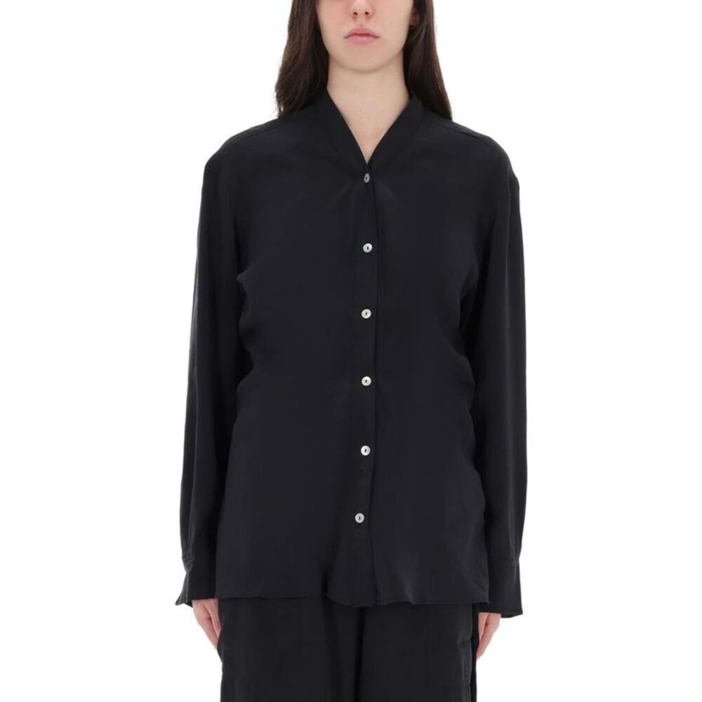 STUDIO NICHOLSON Women's Relaxed Fit V-Neck Button-Up Shirt Women BLUE Shirts